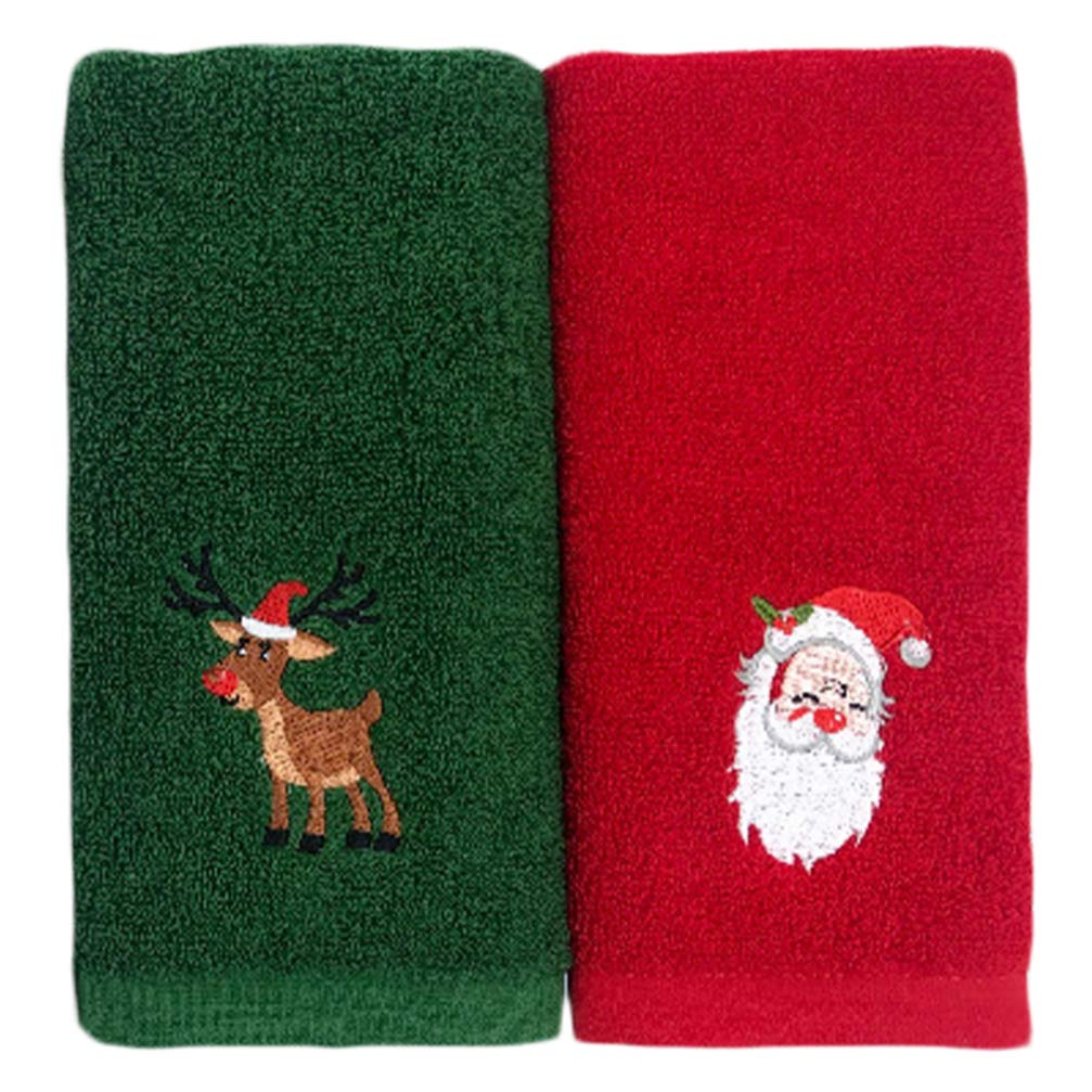 Amosfun 2pcs Christmas Hand Towels Christmas Bathroom Towel for Hand Face Gym Xmas Holiday Party Home Gift Bathroom Decoration Red Green