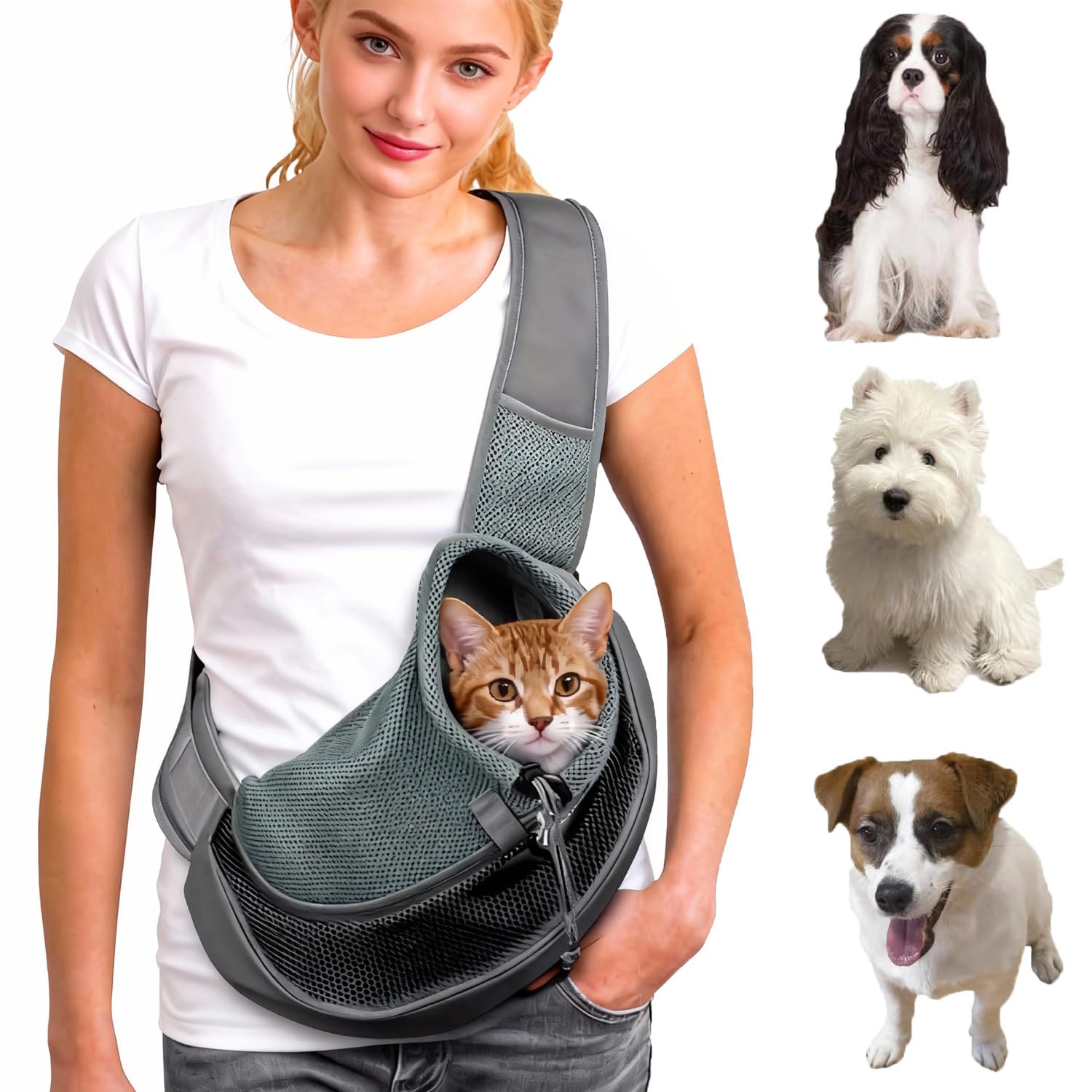 Pet Dog Carrier Sling Hands-Free Sling Bag Breathable Mesh Outdoor Travel Bag Small Dogs Cats Shoulder Tote Bag with Front Pocket and Adjustable Shoulder Strap for Outdoor Travel Walking Daily Use — image 1