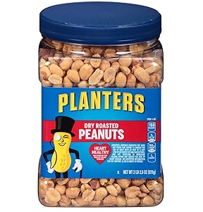 PLANTERS Dry Roasted Peanuts, 34.5 oz. Resealable Plastic Jar | Peanuts with Sea Salt | Peanut Snacks | Shareable Snacks | Heart Healthy Snacks for Adults | Great School Snack or Work Snack | Kosher