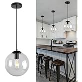 Loyled Black Globe Pendant Light - Mid Century Modern Light Fixture With Clear Glass, Adjustable Chandelier Island Light, Han