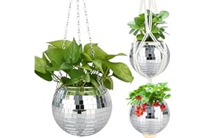 FGBNM 6" Disco Ball Planter, Disco Ball Plant Hanger with Hanging Rope, Hanging Chain, Hook, Circle and Extra Mirror Pieces