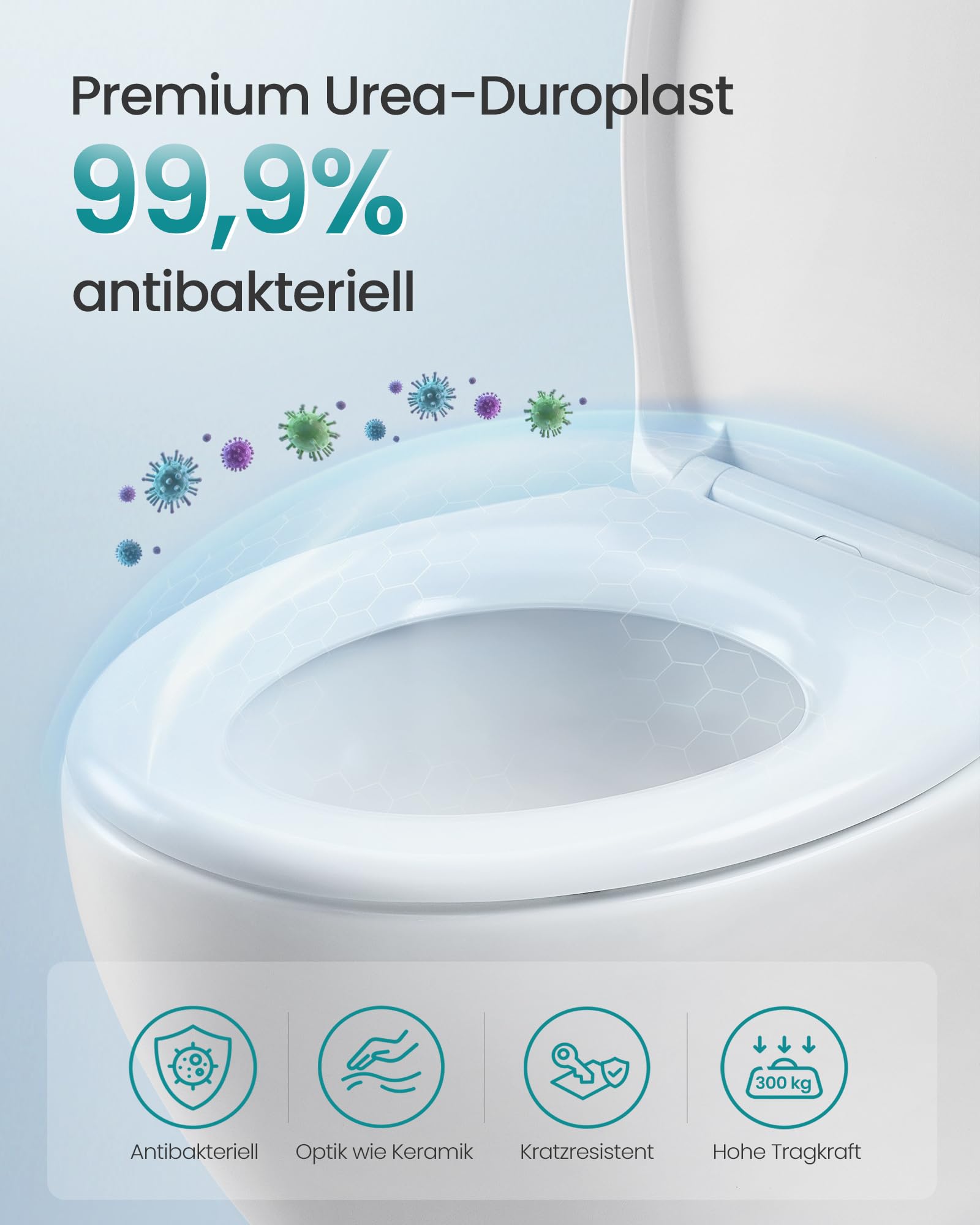 SONGMICS Toilettendeckel O-Form, WC-Sitz mit Absenkautomatik, Griff, Toilettensitz schnell abnehmbar, Klodeckel einfache Montage, WC-Deckel Urea-Duroplast, bis 300 kg belastbar, weiß BTL101WZ01 6