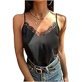 Milumia Women's Lace Camisole Tops V-Neck Spaghetti Strap Sleeveless Going Out Tank Tops