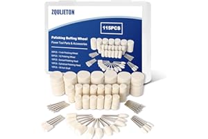 Zquljeton 115PCS Polishing Buffing Wheels for Dremel Tool Accessories, 1/8" Shank Polishing Wheels for Dremel Polishing Kit | Professional Wool Restoration & Buffing Kit for Metal, Jewelry, Wood