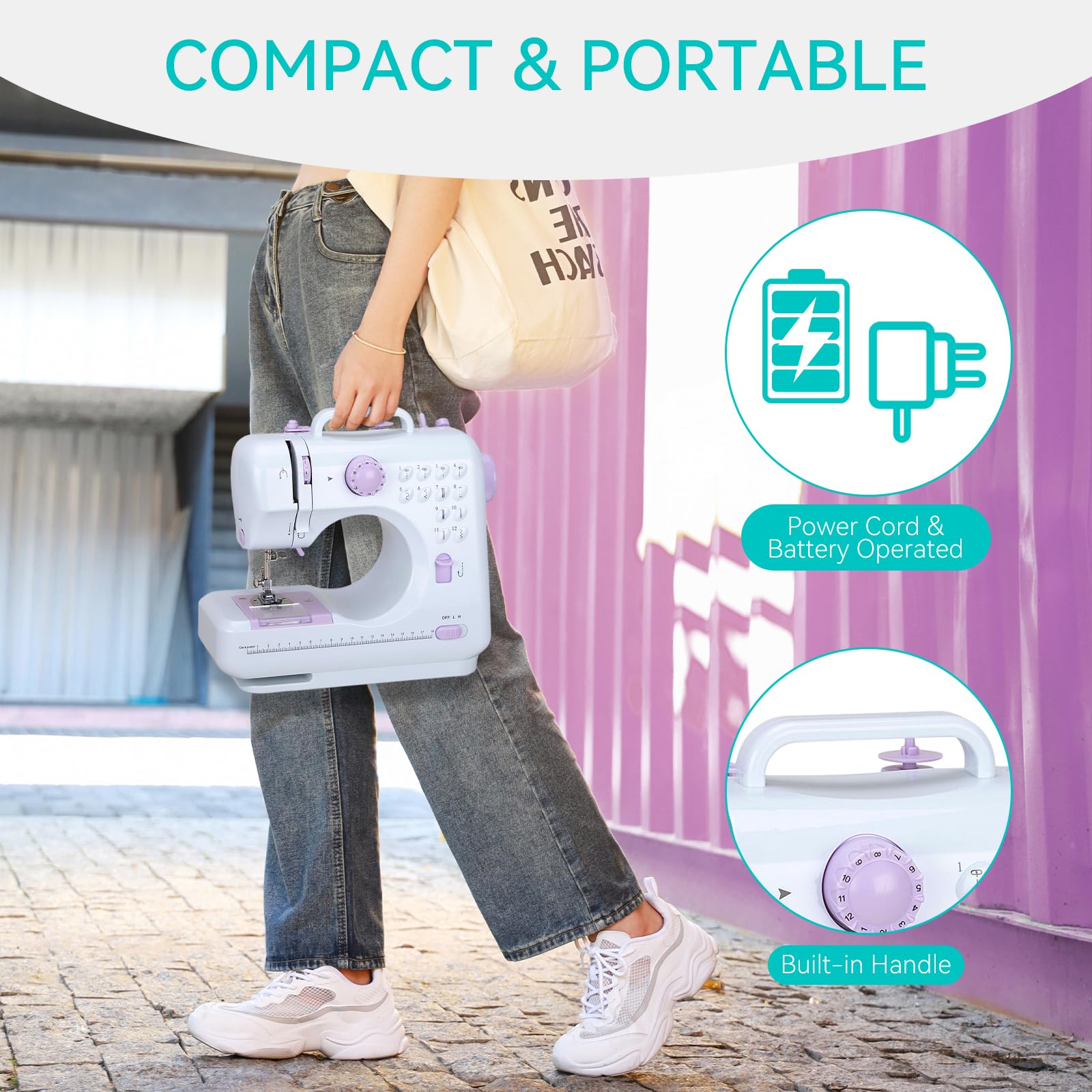 Mini Sewing Machine for Beginners, Portable Electric Sewing Machine with Dual Speed, 12 Built-in Stitches, Foot Pedal, and Accessories Kit for Home DIY Projects & Gift
