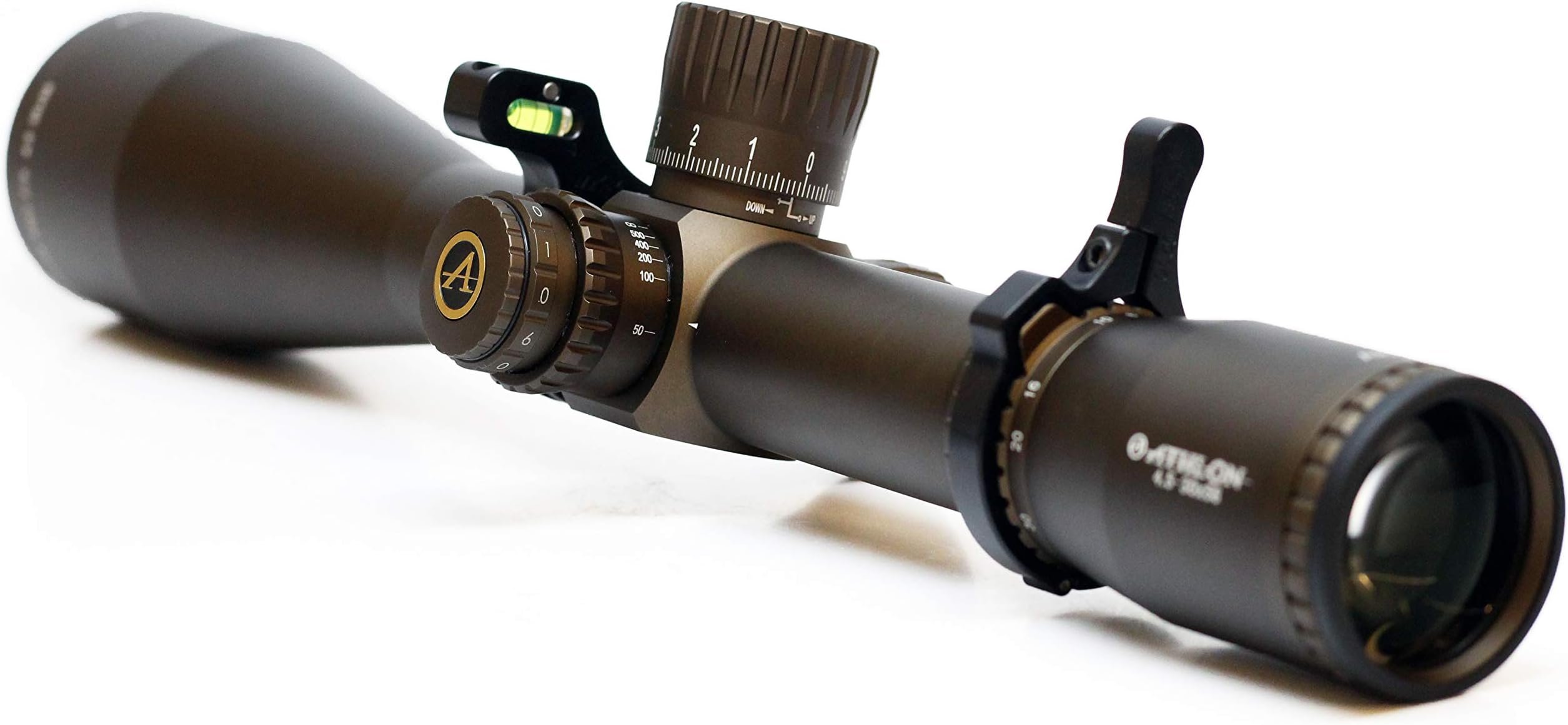 Athlon Optics Ares ETR 4.5-30x56 MIL w/MK Machining Billet Throw Lever & Ultra Low-Profile Scope Level