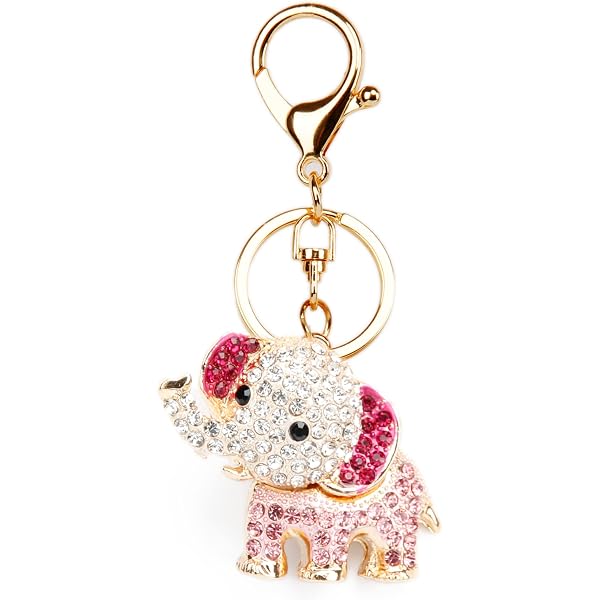 TOPASION Lucky Elephant Keychain - Rhinestone & Opal Accent Charm For Women, Car Keys, Purse, Handbag