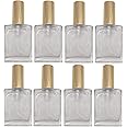 PimyRcyi 8PCS Square Glass Spray bottle,Small Refillable Container with Fine Mist srpayer,Perfume bottle (50ml, Clear+Gold)