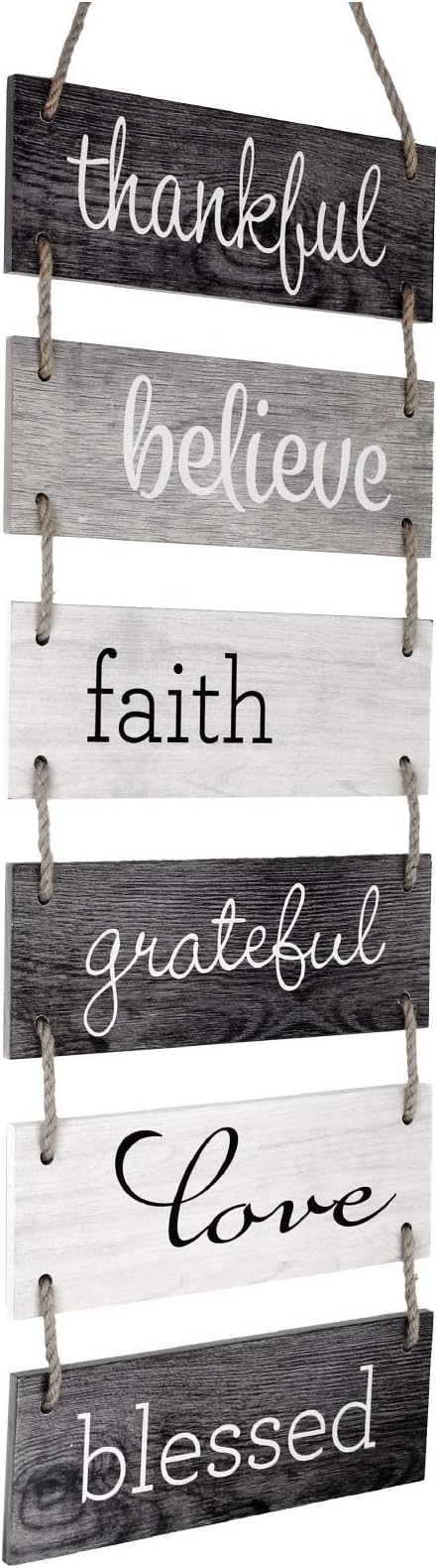 Amazon Com Excello Global Products Large Hanging Wall Sign Rustic Wooden Decor Grateful Love Believe Thankful Faith Blessed Hanging Wood Wall Decoration 11 75 X 32 Home Kitchen