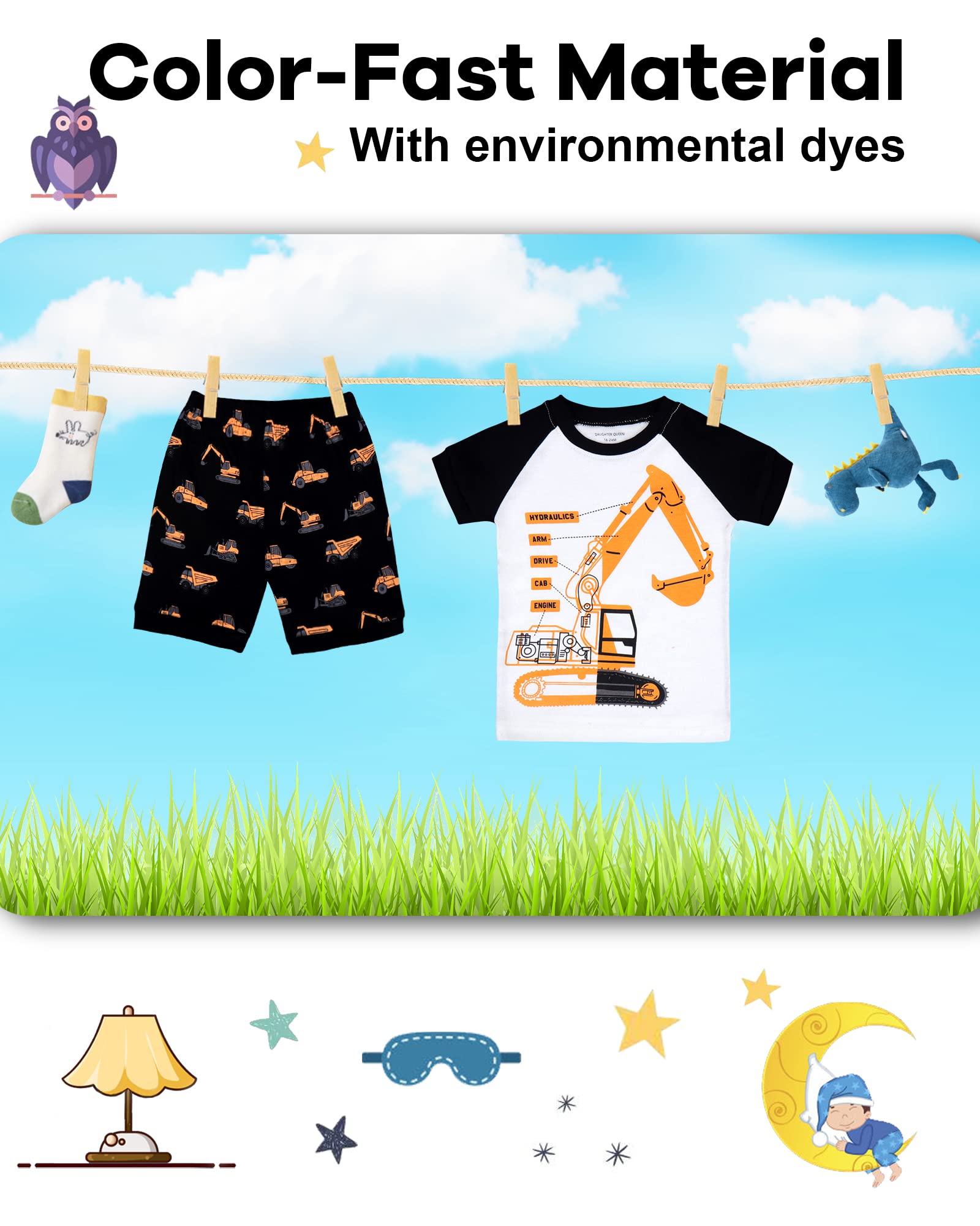 DAUGHTER QUEEN Boys Pajamas 4 Pieces Short Set 100% Cotton Sleepwear Size 18 Months-12 Years