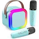 Fede Karaoke Machine for Kids Adults, Mini Karaoke Machine with 2 Wireless Microphones, Portable Bluetooth Speaker with Voice Changing Effects & LED Lights, Best Gifts Toys for Girls and Boys
