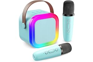 Fede Karaoke Machine for Kids Adults, Mini Karaoke Machine with 2 Wireless Microphones, Portable Bluetooth Speaker with Voice