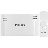 Philips Wireless Doorbell Kit, Battery-Operated Reciever, 1 Push Button | 2 Melodies, 4 Volume Levels, Classroom, Home, Store Doorbell, 150 Ft Range, White, DES1120W/27