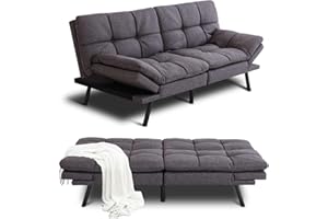 Opoiar Bed Couch Memory Foam Convertible Modern Sleeper Sofa with Adjustable Armrests and Metal Legs, Multifunctional Futons Sets,Grey Sofabed