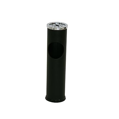 Top Hit 251196 Free Standing Bin Black Metal Painted with Ashtray Diameter 15 cm Height 57 cm
