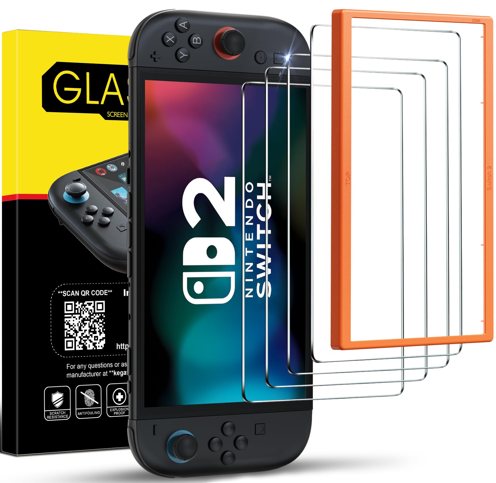 For Nintendo Switch 2 Screen Protector Tempered Glass 4 Pack,Transparent HD Clear Auto-alignment Installation Kit Accessories Compatible with Switch 2