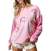 YBHUO Womens Christmas Sweatshirt Sequined Santa Claus Crewneck Long Sleeve Casual Pullover Tops