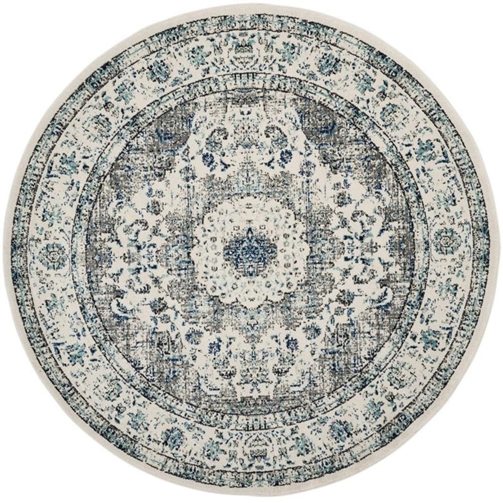 SAFAVIEH Evoke Collection Area Rug - 4' Round, Ivory & Grey, Shabby Chic Oriental Medallion Design, Non-Shedding & Easy to Clean, Ideal for Living Room, Bedroom, Dining Space (EVK220D) Image