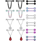 Ylqjksk Nipple Rings 14G Surgical Steel Piercing Jewelry For Women Plastic Glow Dark Acrylic CZ Diamonds Heart Chain Dangle Shield 14MM 9/16 Inch, Rainbow Purple Barbell