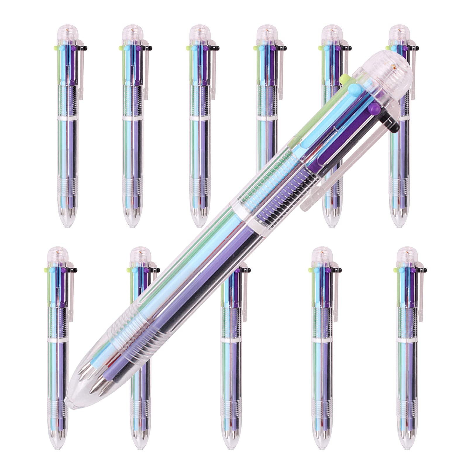 WUDQIJI Multicoloured Ballpoint Pens Pack of 12 Retractable Ballpoint Pens 6-in-1 Multicoloured Pens 6 Colours Multicoloured Pens 0.7 mm Nib Ballpoint Pen for Drawing, Writing