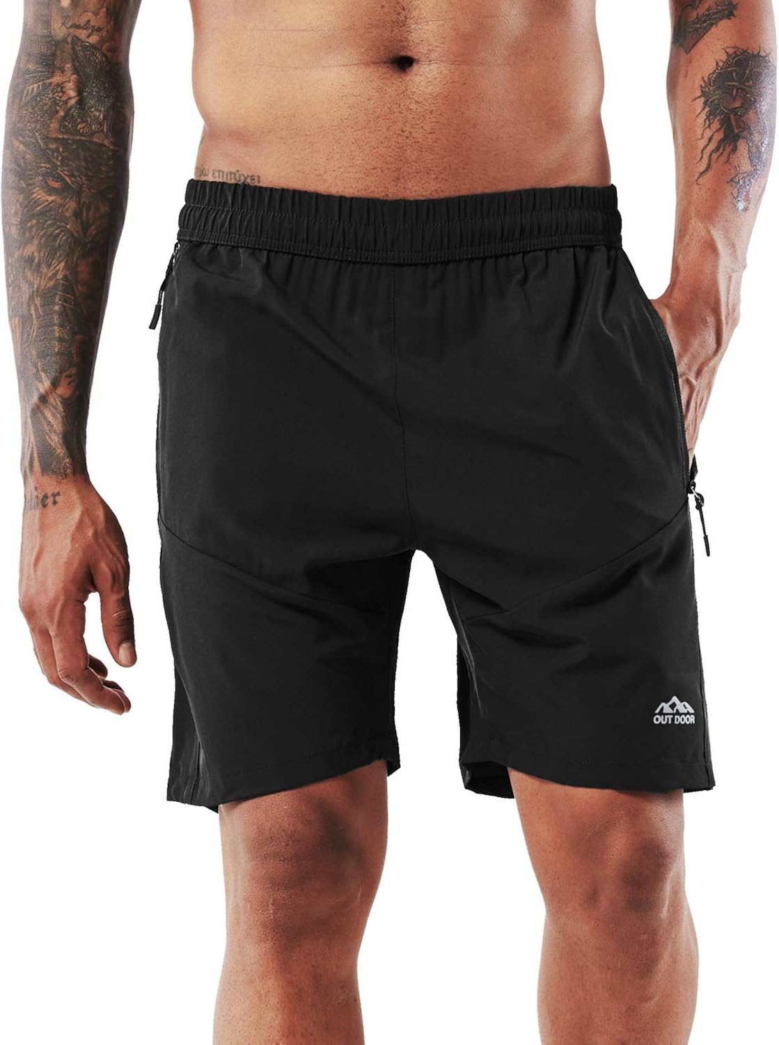 YAWHO Men's Workout Running Shorts Sports Fitness Gym Training Quick Dry Athletic Performance Shorts with Zip Pockets: Clothing