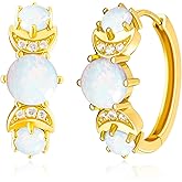 Opal Earrings for Women Gold Plated Hoop Earrings with Blue Opal Huggie with 925 Sterling Silver Post