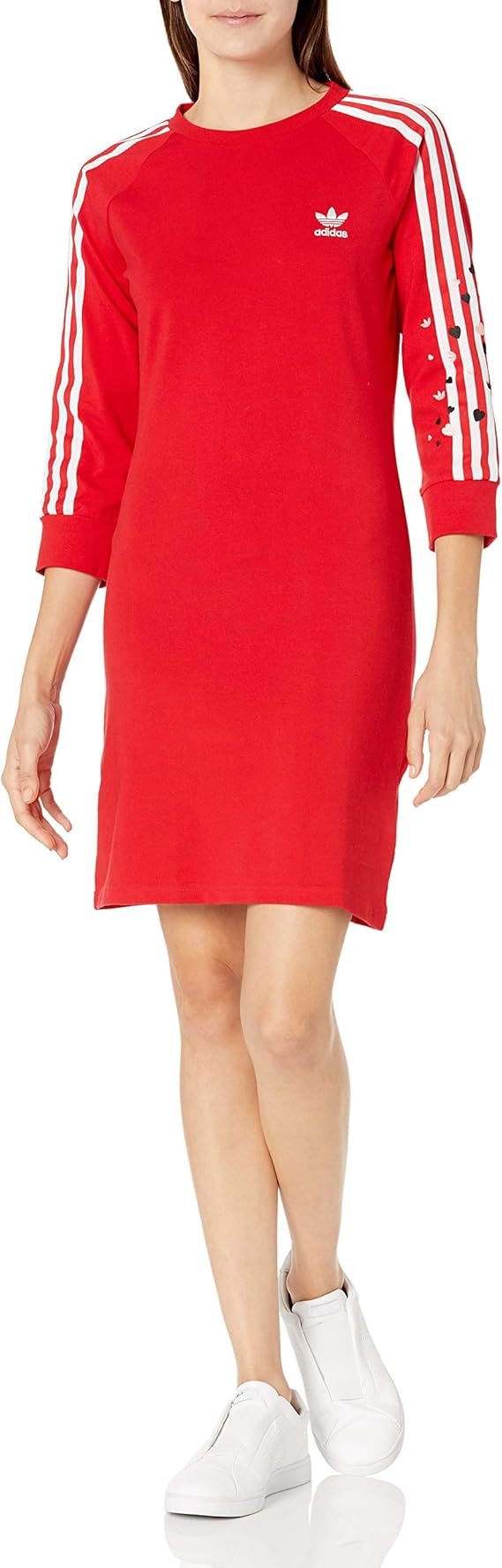 adidas 3 stripe dress red