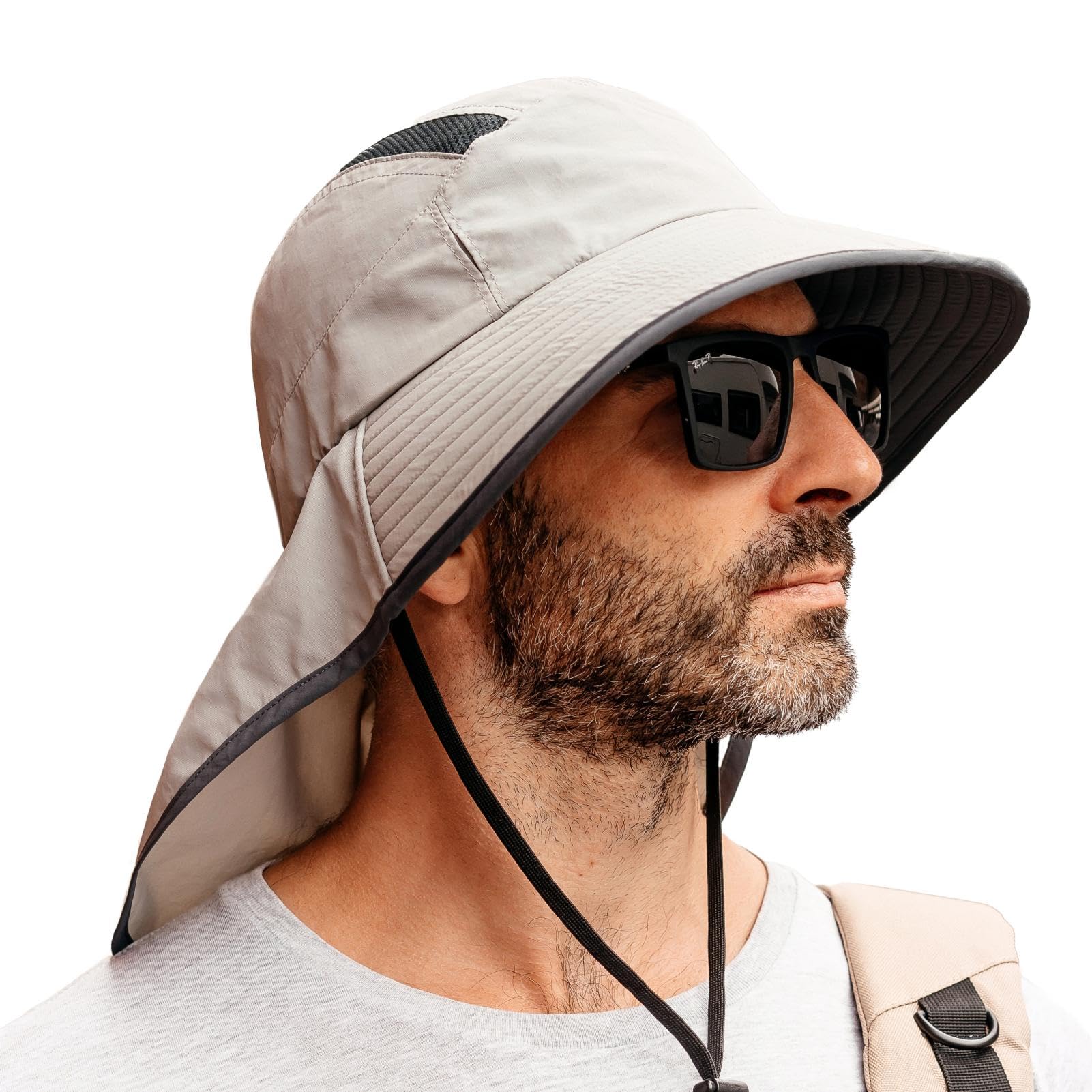 Photo 1 of TOP-EX M/L/XL/XXL Unisex Mens Sun Hat with Neck Flap Sunglass Lock UPF 50 Wide Brim Fishing Hats Hiking Safari Hat Waterproof & Packable Light Grey M/L
