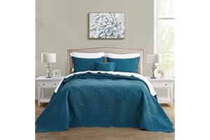 DaisyHuang Oversized Bedspread - King Size Bedding Cover - Modern & Contemporary Coverlet Set, Real Stitching, Reversible, Lightweight, 5 Piece, Blue