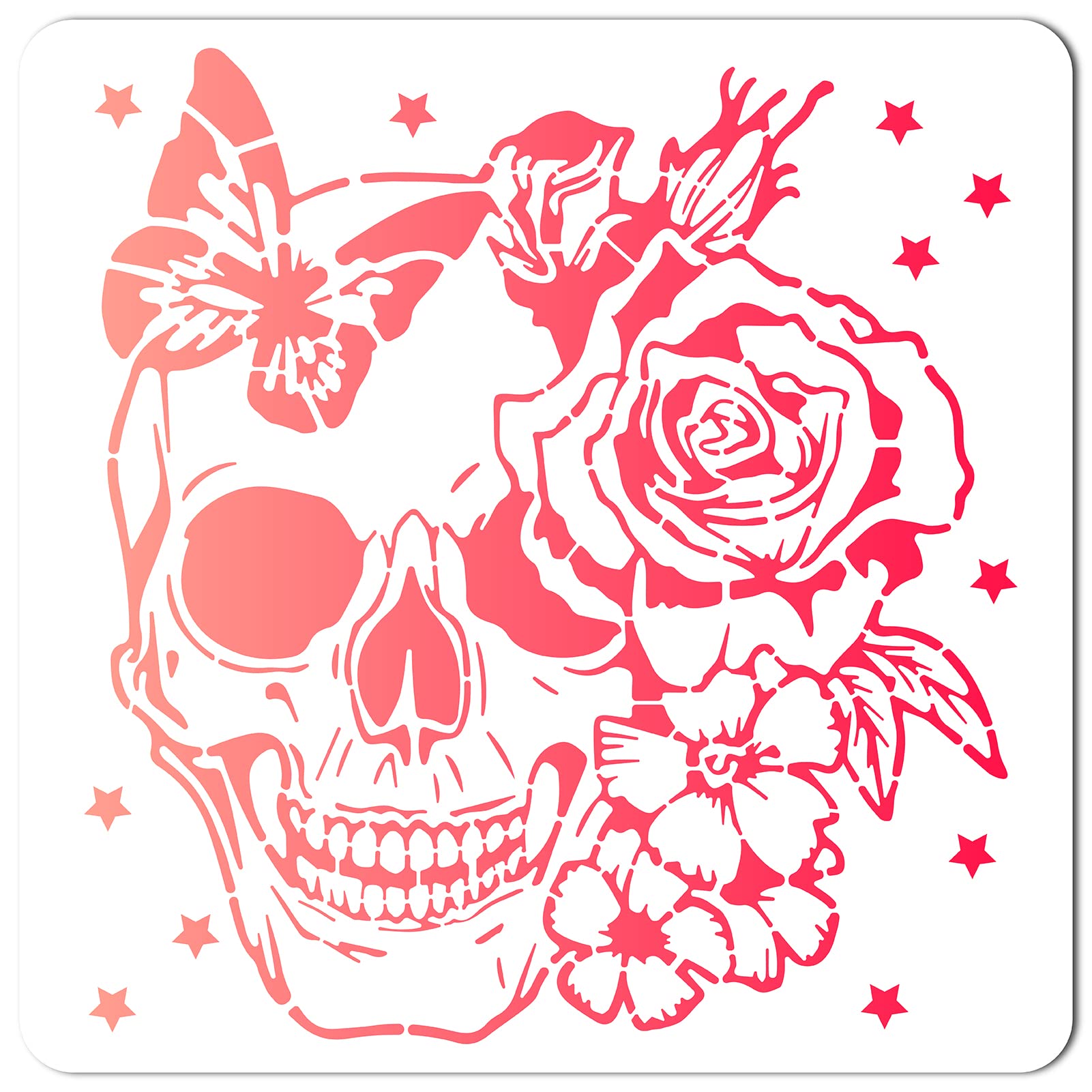GORGECRAFT 11.8x11.8 Inch Skull Stencil Flowers Butterfly Pattern Templates Large Reusable Plastic Square Stencils Sign for Painting on Wood Wall Scrapbook Card Floor Tile Drawing DIY Decor Crafts