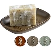 Miamolo Ceramic Soap Dish, Soap Holder Shower Fits 2 Bars, Extend Soap Life | Space-Saving, Non-Slip Tray | Multi-Use for Shampoo, Sponges | for Bathroom &amp; Kitchen Sink | Farmhouse Rustic Accent, Brown