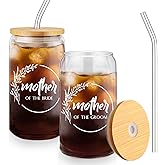 Layhit 2 Pcs Bridesmaid Gifts Bridesmaid Proposal Gifts 16 Oz Cute Can Shaped Drinking Glasses with Bamboo Lids and Glass Straw Iced Coffee Cup Mason Jar Cups for Engagement Wedding Bridal (Fresh)