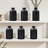 Black Ceramic Bud Vases Set of 6 – 5in Small Vases for Dry Flowers or House Plants, Modern Boho Decorative Vases for Wedding, Home, Table Centerpieces, Mantel or Office Decor