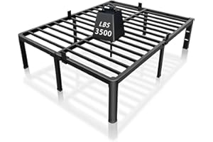 ROIL 14 inch Metal Queen Bed Frame with Rounded Corner and Headboard Hole Mattress Retainers 3500LBS Heavy Duty Steel Slats No Box Spring Needed Platform Noise-Free Easy Assembly