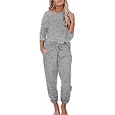 Ekouaer Womens Pajamas Set Long Sleeve Loungewear Soft Lounge Set Joggers with Pockets