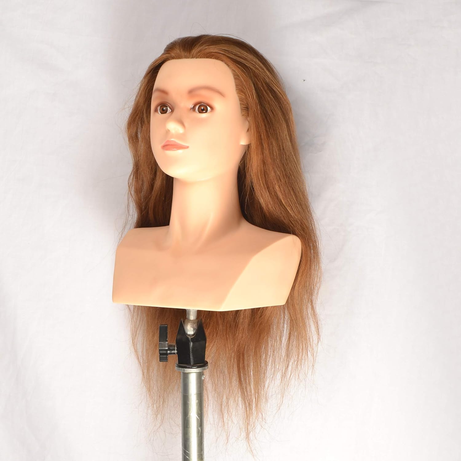 22 inch 100% Human Hair Mannequin Head Manikin Cosmetology Heads Practice Braiding Styling Training Coloring Bleaching Dyeing Curling Cutting Updos - Image 3