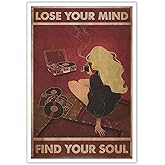 Vintage Lose Your Mind Find Your Soul Poster Aesthetic Music Girl Canvas Wall Art Abstract Vinyl Records Mental Health Prints Painting For Living Room Bedroom Office Wall Decor 12x16in Unframed