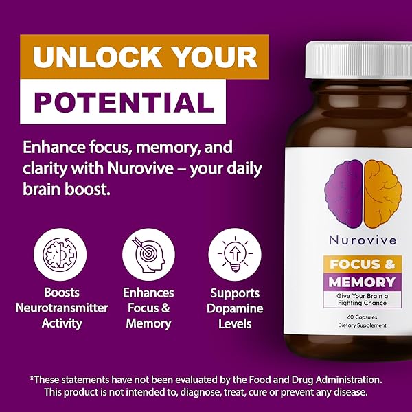 NUROVIVE – FOCUS & MEMORY SUPPLEMENT FOR BRAIN HEALTH, FOCUS SUPPLEMENT & NEUROTRANSMITTER SUPPORT WITH VITAMIN B12, B1, B3 & B5 PLUS TAURINE, 60 CAPSULES