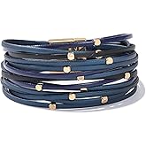 FANCY SHINY Beaded Leather Wrap Bracelets Cute Boho Stackable Bangle Cuff with Magnetic Clasp