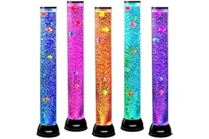 Playlearn 2.7ft Sensory Bubble Tube - 5 Fake Fish - 8 Color Changing LED Lights - Fake Fish Tank Bubble Lamp