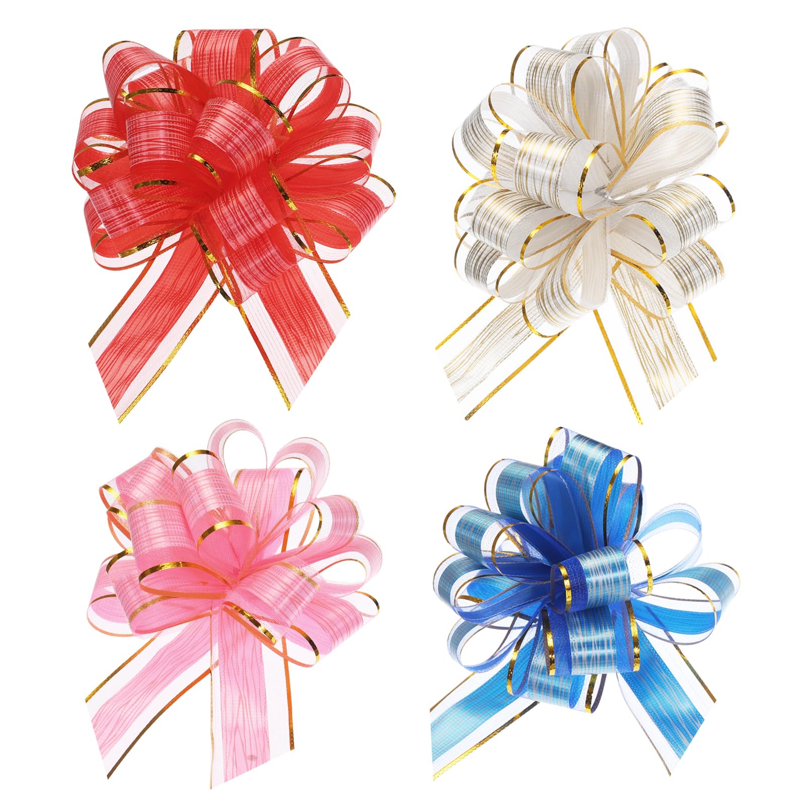Uxcell 20pcs 9 Inch Extra Large Pull Bow Gift Wrapping Bows Ribbon Organza for Wedding Baskets Presents Christmas Party, Blue/Pink/Burgundy Red/White
