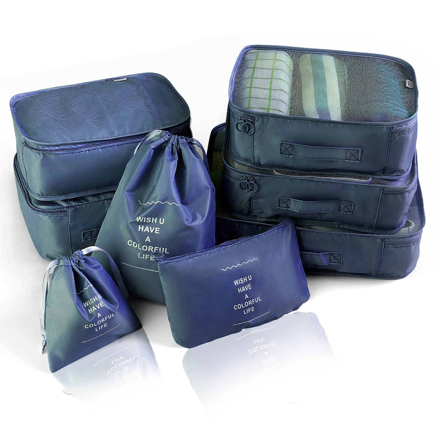 Betinyar 8 Set Packing Cubes for Travel Carry On Luggage, Lightweight Travel Storage Bags for Clothes Shoes Toiletries, Large Luggage Travel Packing Organizers Set for Travel Bag Suitcase (Navy)