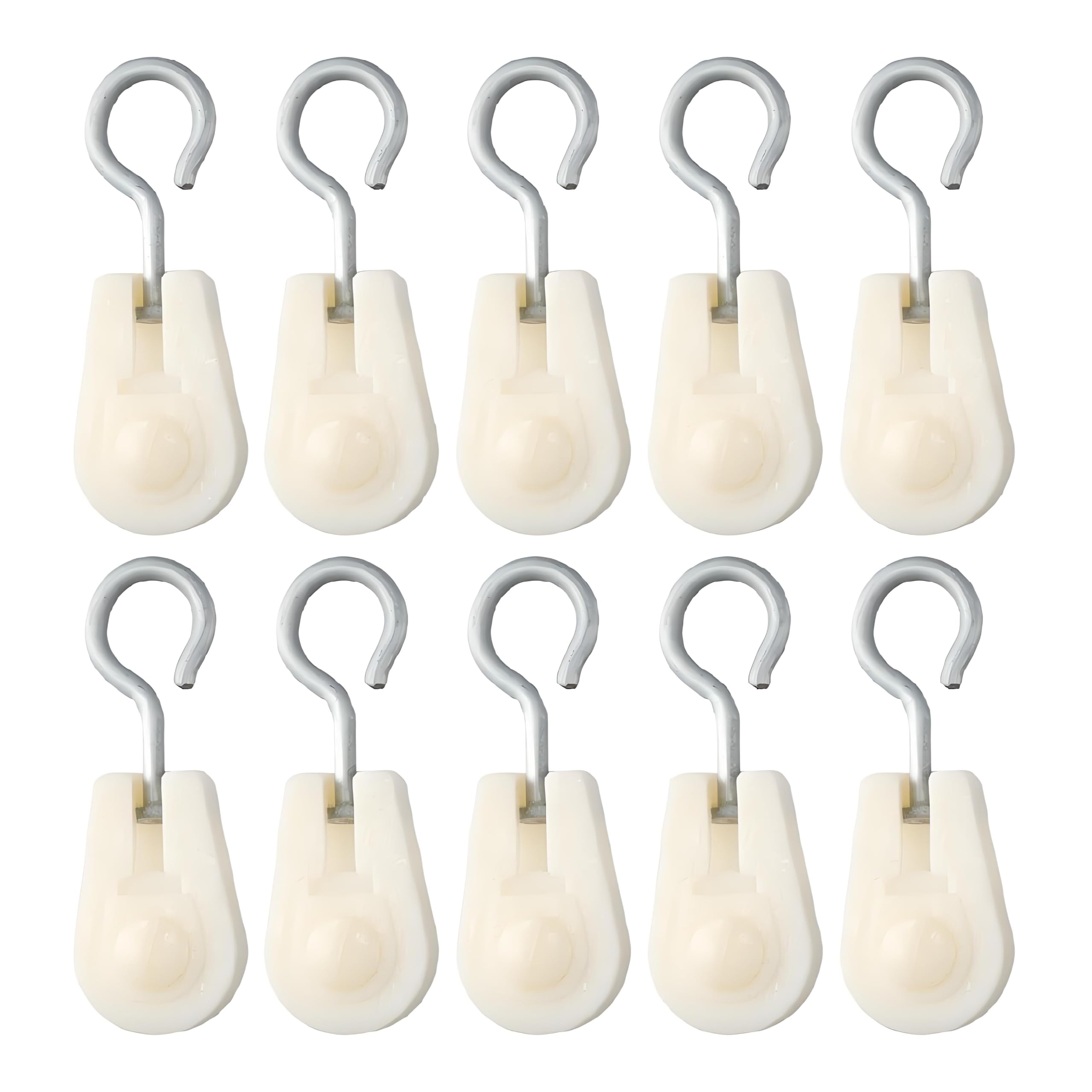 Photo 1 of 10Pcs White Nylon Mini Pulley Set, Plastic Wire Rope Pulley Wheels, Lightweight Clothesline Pulley Kit