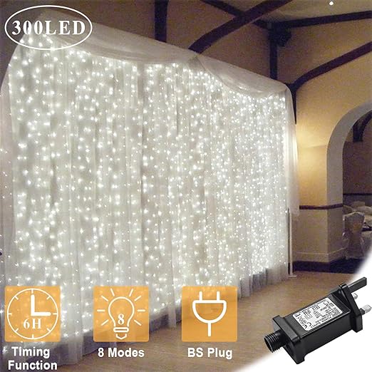 Omgai Window Curtain Icicle String Lights Of 300led For Christmas