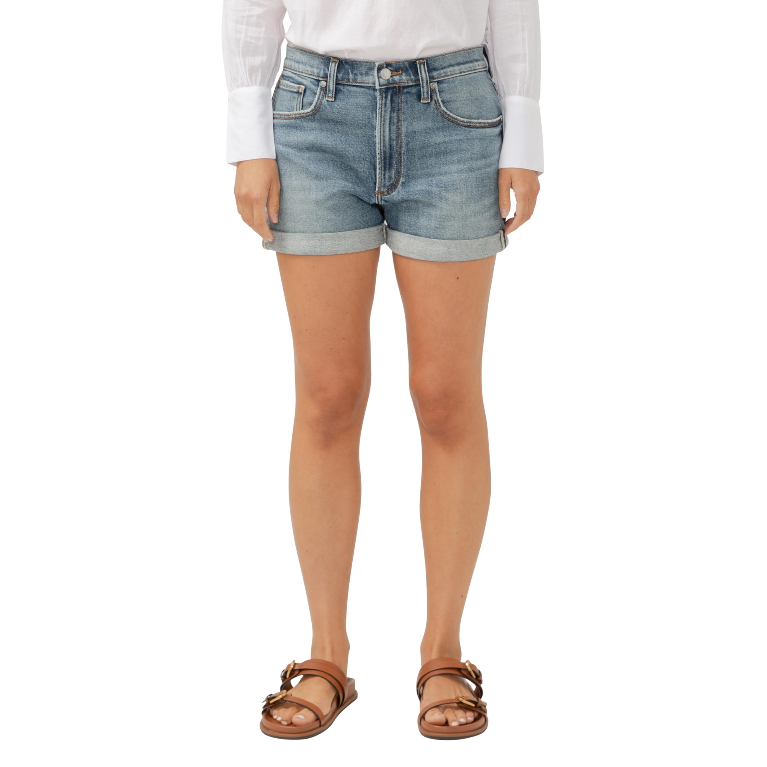 Silver Jeans Co. Women's Boyfriend Mid Rise Short, Med Wash, 26 Image