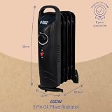 Russell Hobbs 650W Oil Filled Radiator 5 Fin Portable Heater Black Thermostat view 2