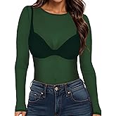 Women's Mesh Tops Sheer Long Sleeve Tee Shirts Bodycon See Through Blouse Clubwear