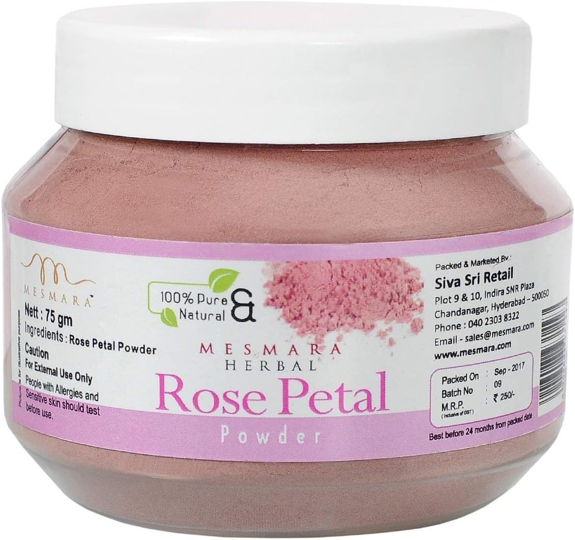 Mesmara Rose Petal Powder 75g for Facial Mask Formulation Suitable for All Skin Types - 100% Pure & Natural
