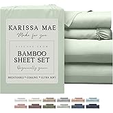 KARISSA MAE Cooling Bamboo Viscose King Size Sheet Set | 100% Organically Grown | 18” Deep Pocket | Silky, Soft, & Hypoallergenic | with Organizer Band & Elastic Corner Straps [Sea Glass]