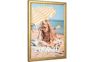 MOUDAMION 20x30 Solid Wood Frame Gold, Ornate Natural 30x20in Picture Poster Frame, Modern Golden 20 x 30inch Gallery Wall Pic Photo Frame with HD Plexiglass, Horizontal Vertical Wall Mounting Display 1pcs
